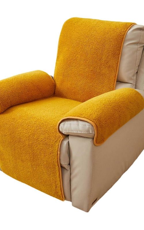 Plush Lambswool Armrest Protector Cover For Sofa Recliner Slip Yellow