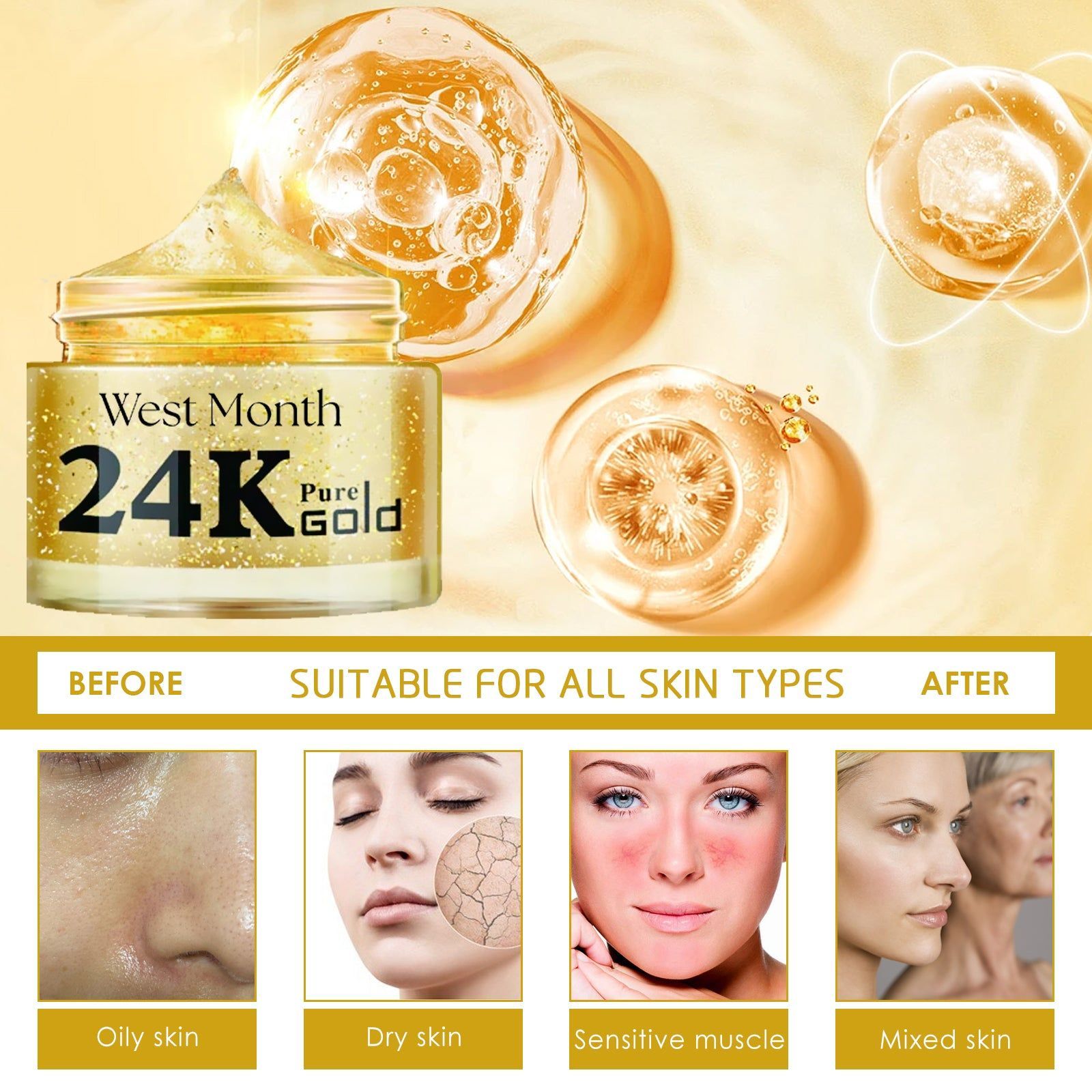 24k Gold Collagen Face Cream, Moisturizes, Tightens, Fades Fine Lines, Brightens Skin ,50ml