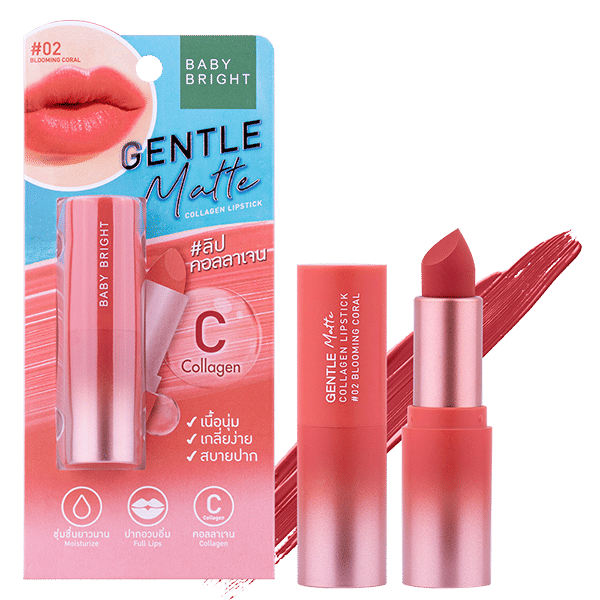 GENTLE MATTE COLLAGEN LIPSTICK 3.7G BABY BRIGHT (M) #02 BLOOMING CORAL