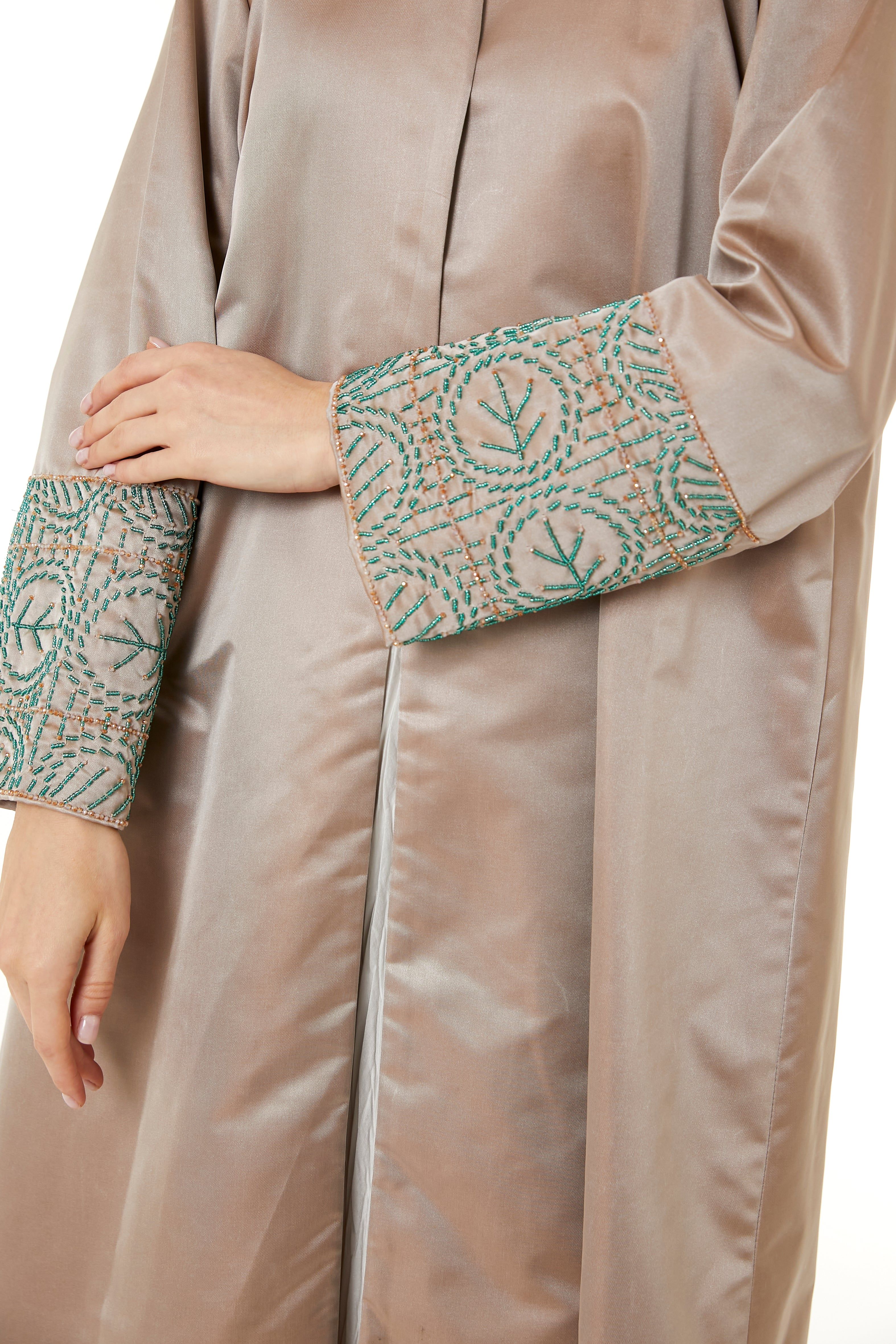 Tan Victoria Satin Hand Embellished Abaya