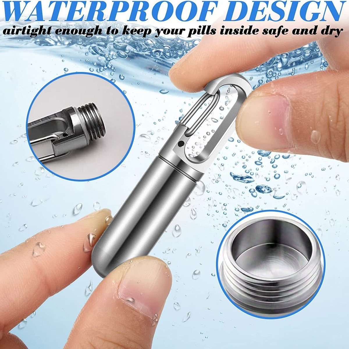 Portable Pill Box Keychain Stainless Steel Medicine Container for Travel Outdoor Sports