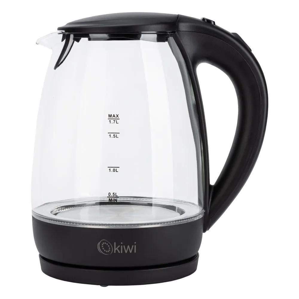 KIWI electric kettle KK-3328, blue illuminated glass, black, 1.7 L