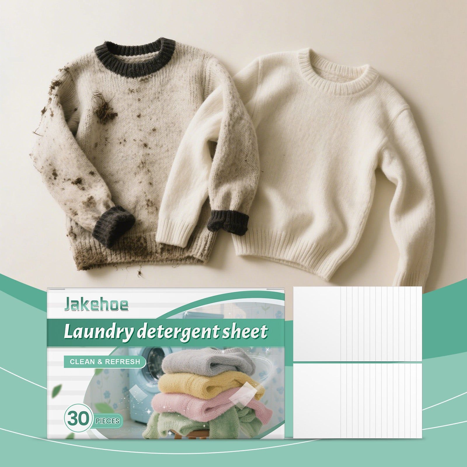 Deep Cleaning Laundry Tablets, Remove Stains, Fresh Clothes, Eco-Friendly ,30pcs