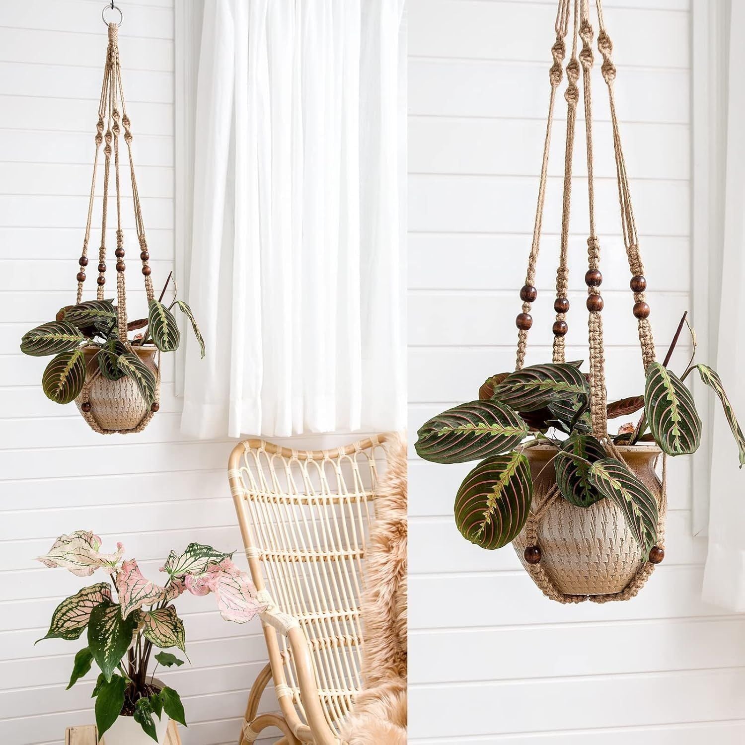 4pcs Macrame Plant Hangers Indoor Outdoor Hanging Planter Basket Flower Pot Holder