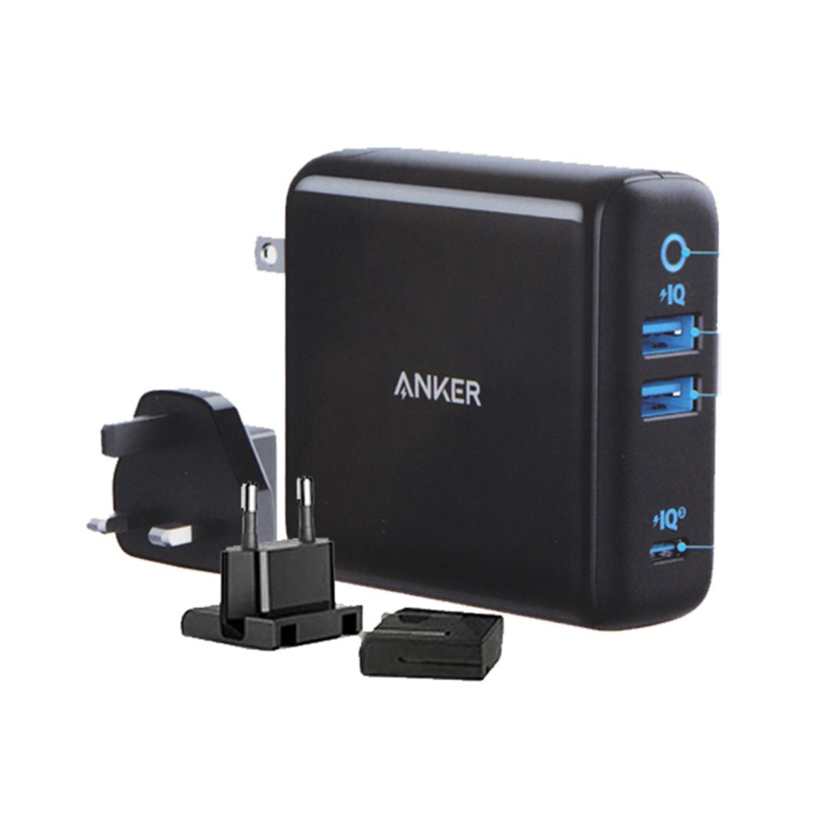 Anker PowerPort III 3-Port 65W Travel Charger with Worldwide Plug Set, Black