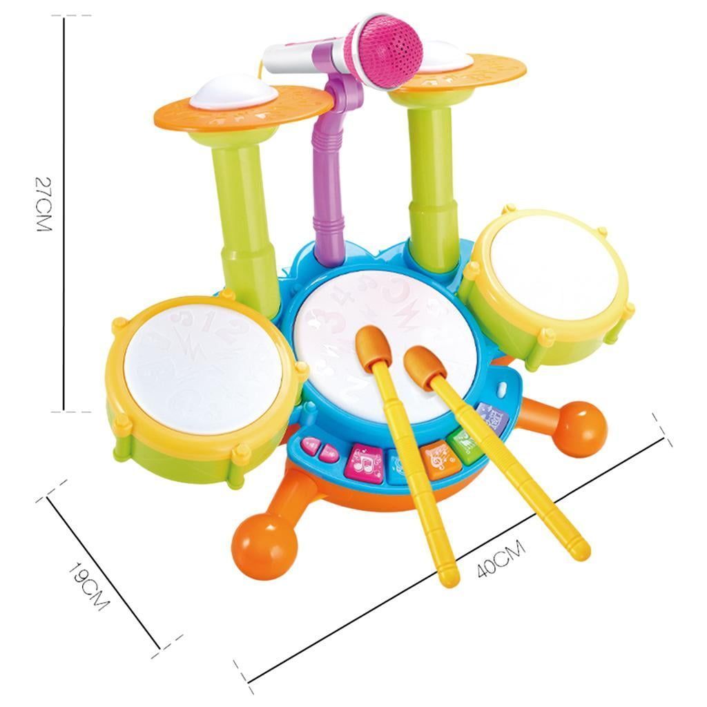 Montessori Children Drum Set with Drumsticks Microphone Kids Birthday Gifts