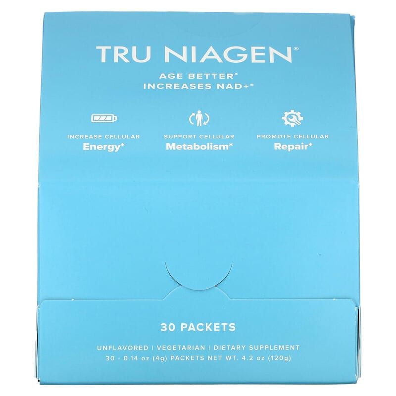 TRU NIAGEN NAD+ Booster with Hydration & Prebiotic Support Award-Winning Nicotinamide Riboside Mixing Powder for Cellular Energy, Repair & Healthy Aging - 30ct/300mg Stick Packs: On-The-Go Supplement