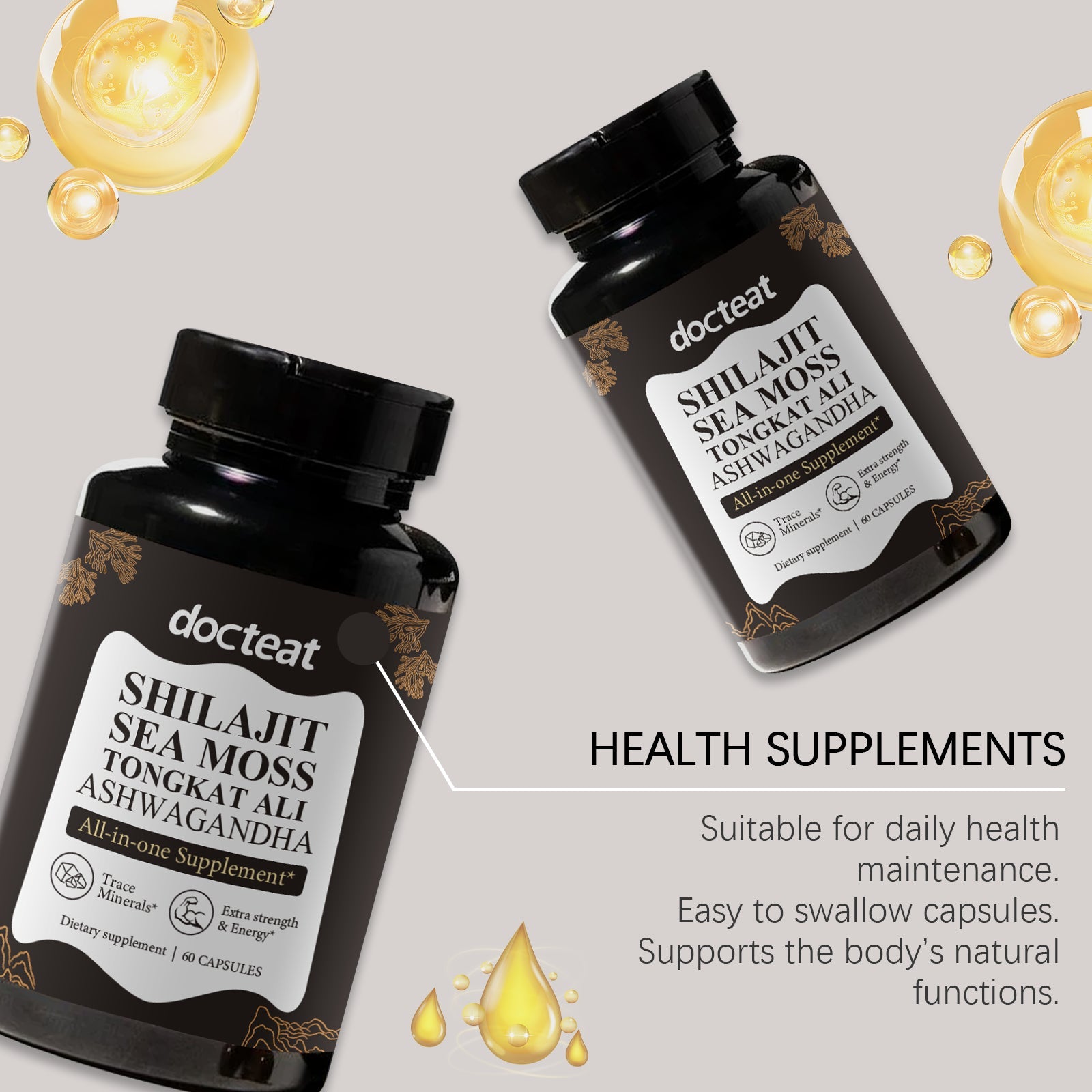 Boost Energy & Body Care, Natural Capsules for Vitality, Fatigue Relief ,60pcs