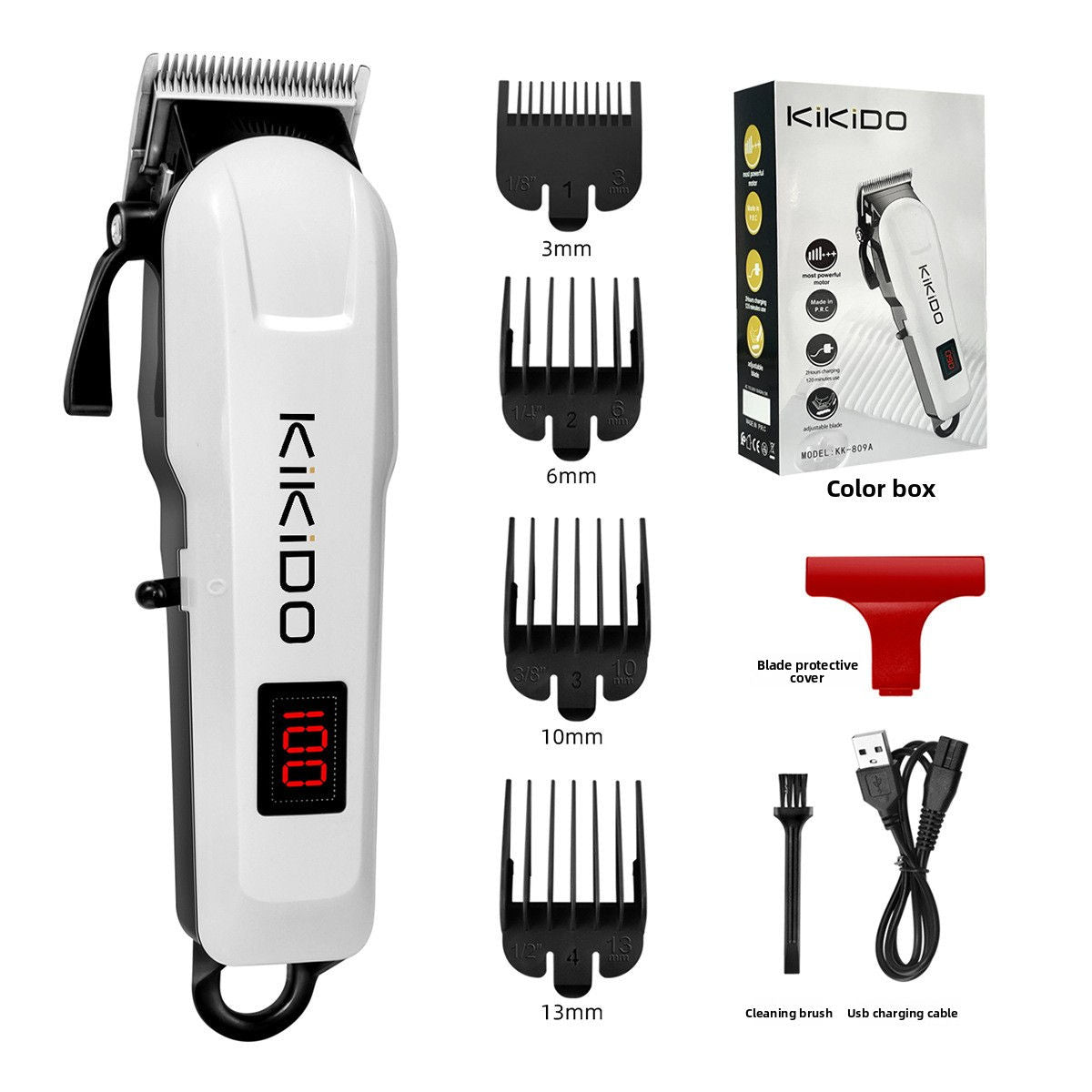 USB Rechargeable Hair Clipper with LCD Display and 4 Guide Combs