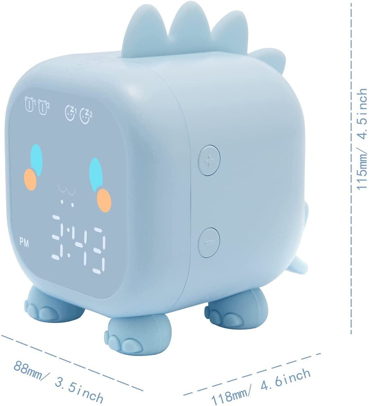 Kids Dinosaur Alarm Clock Creative Cartoon Bedside Clock Night Light Rechargeable