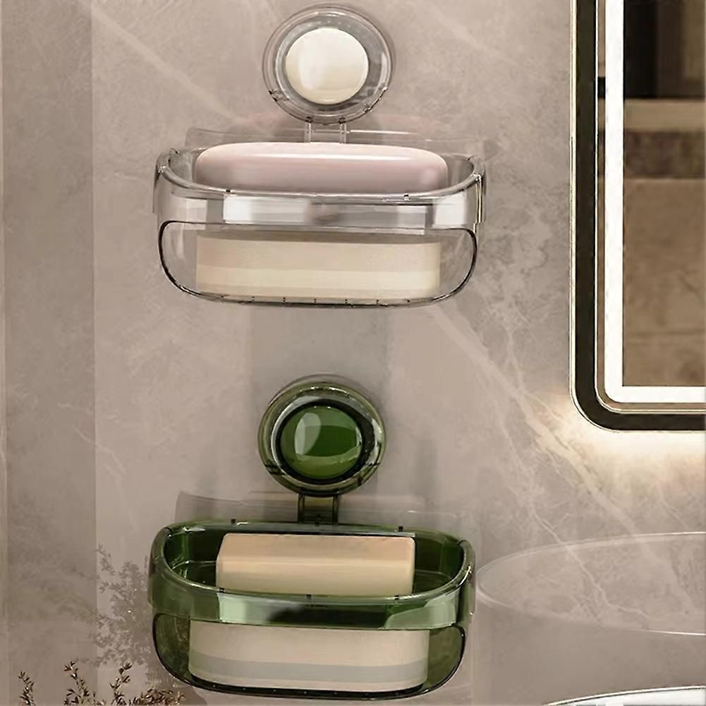 Suction Cup Soap Holder Bathroom Soap Dish with Drain Water Wall Mounted Movable Soap Box Bathroom Accessories A(A-Cream White)