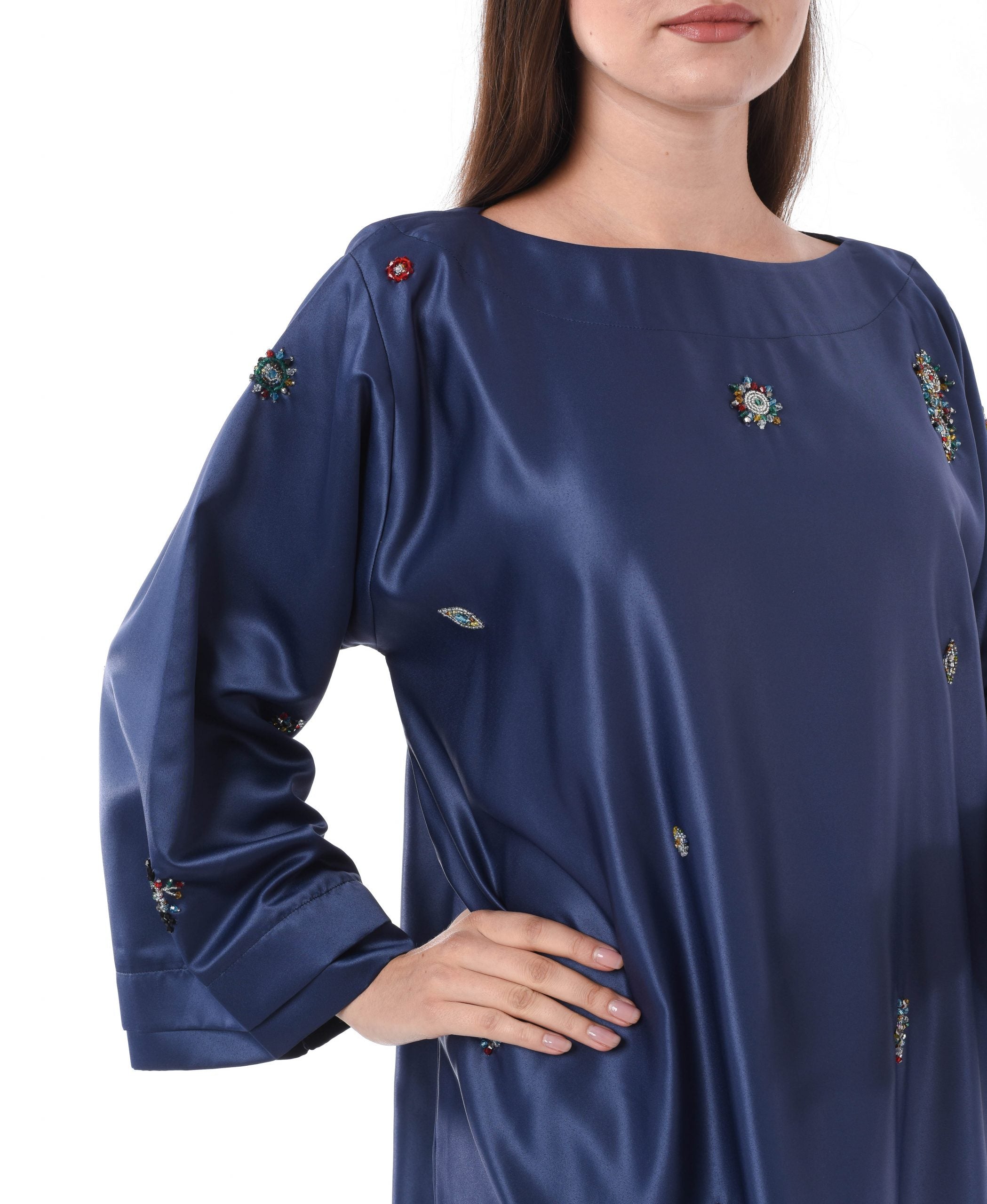 MOiSTREET Navy Kaftan with Hand Embroidery