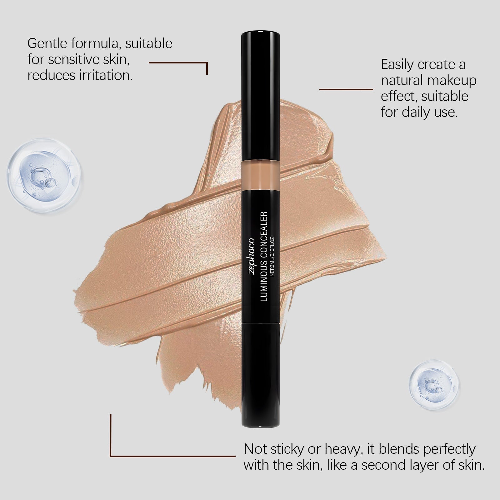 Clear Concealer, Hydrating Face Makeup, Flawless Natural Cover, Long-lasting ,3ml