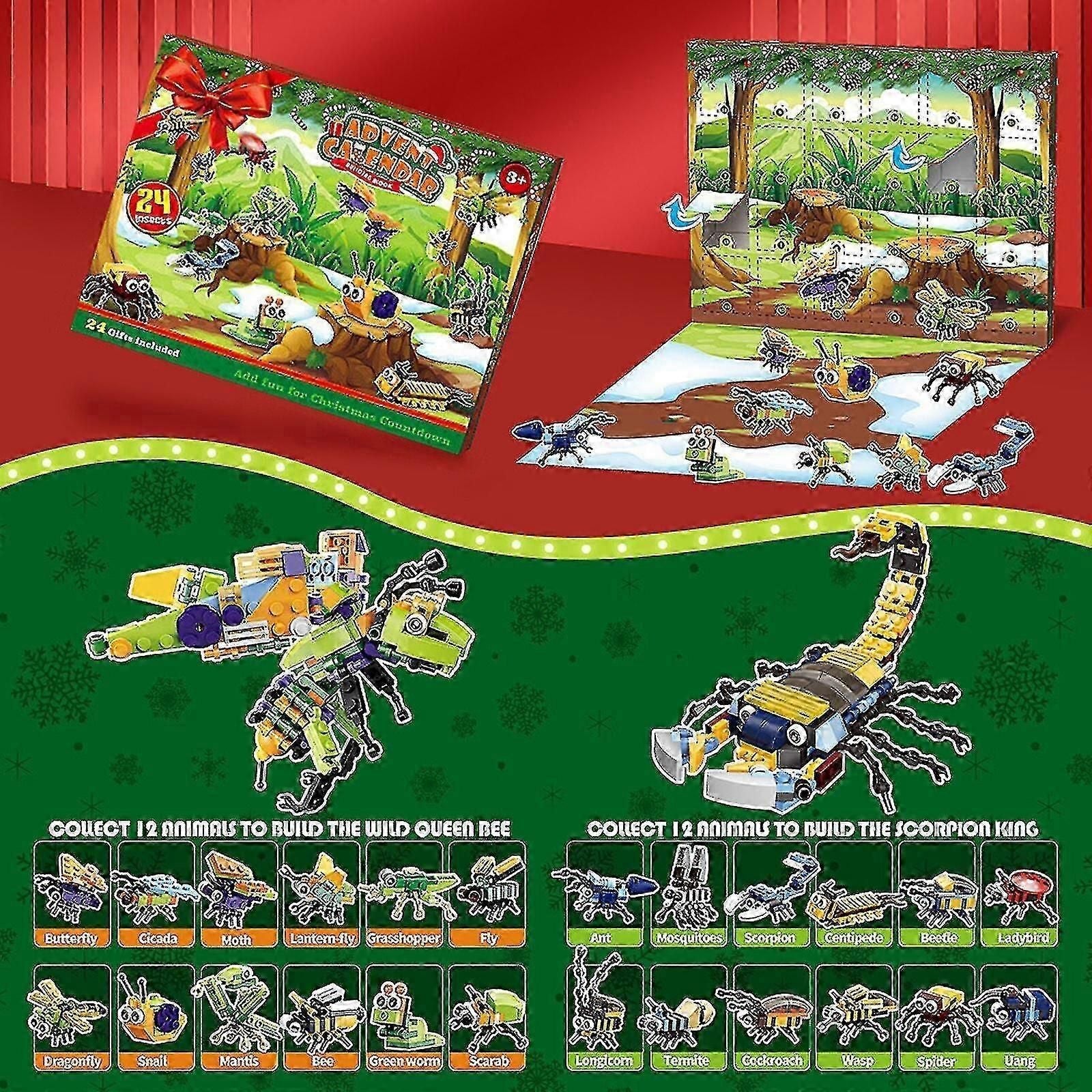24-Day Christmas Advent Calendar - Animal Building Blocks Countdown Toy for Kids Holiday Gifts