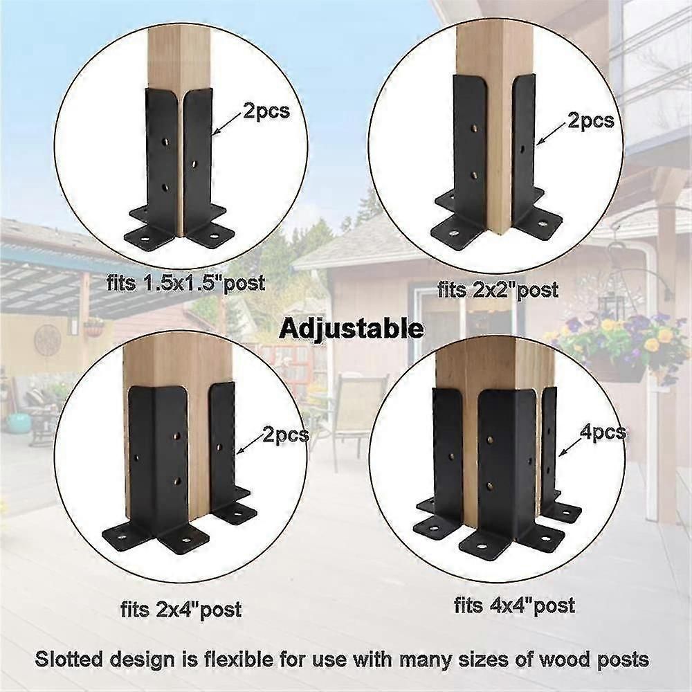 4pcs Adjustable Deck Post Anchor Base Brackets, Heavy Duty Wood Fence Post Base Brackets Kit For Pe
