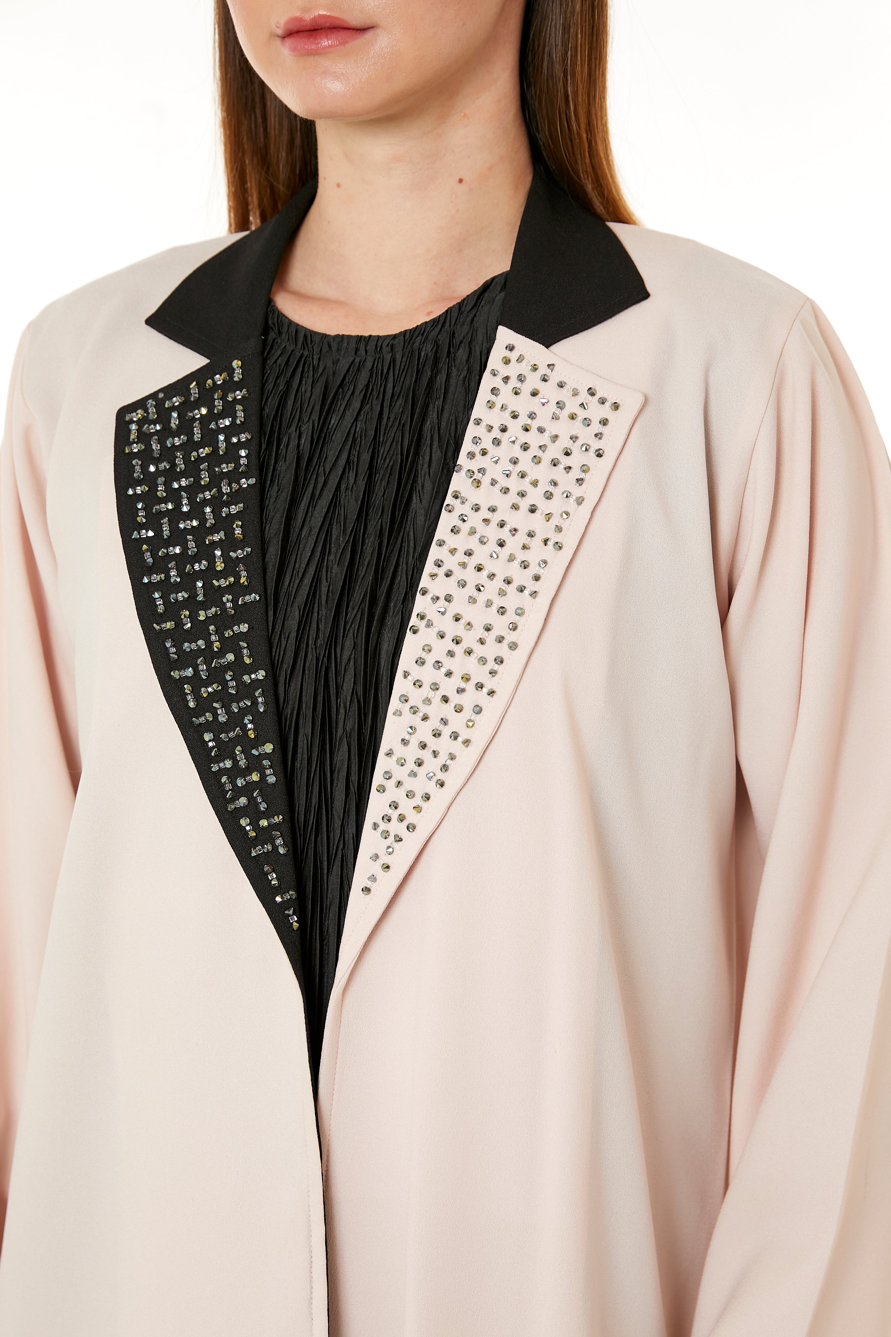 MOiSTREET Peach Indonesian Crepe Hand Embellished Abaya