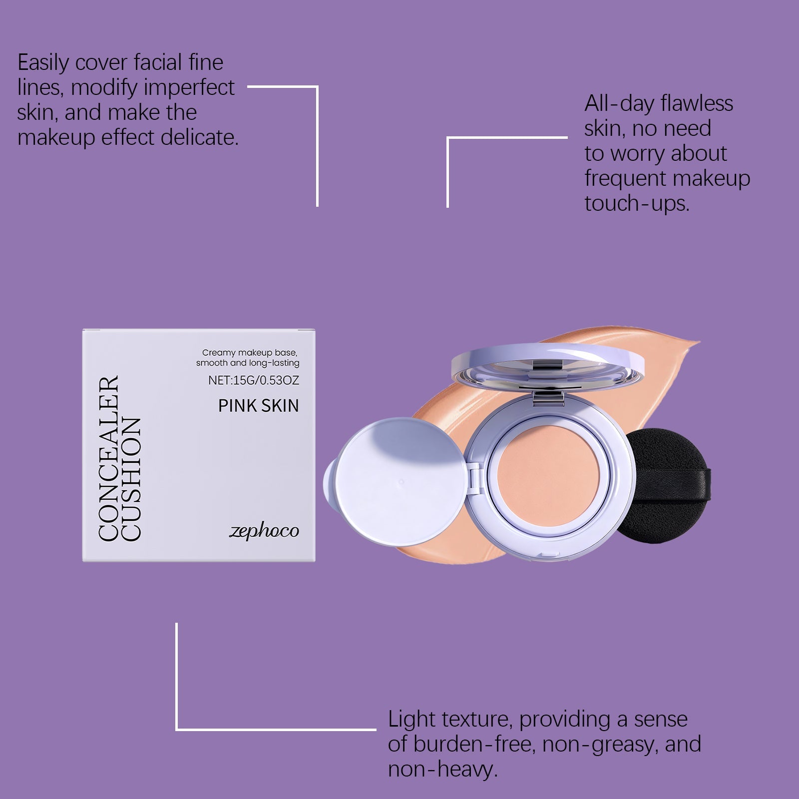 Air Cushion Concealer, Flawless Matte Makeup, Brighten Skin, Long-lasting, Easy to Use ,15g