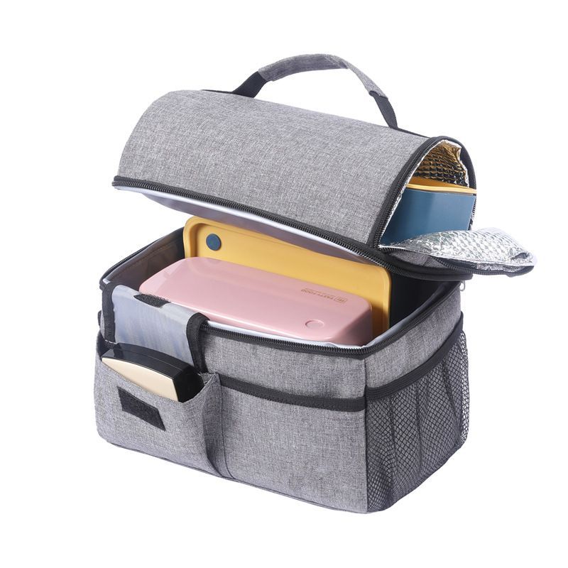 Double Layer Insulated Lunch Bag Large Capacity Thermal Cooler Tote with Shoulder Strap