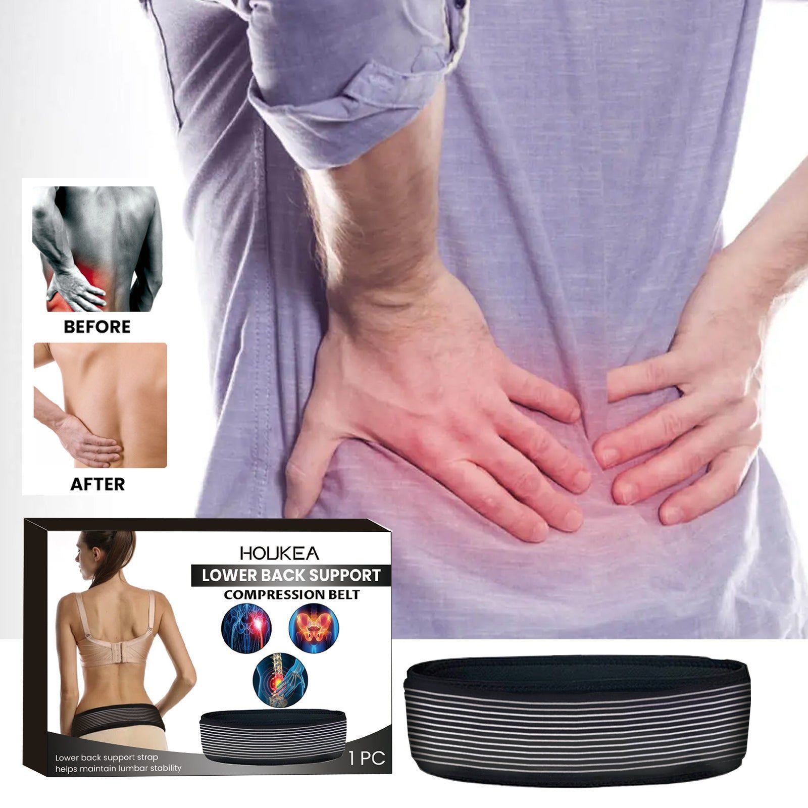 Relieve Back Pain, Breathable Lower Back Support Belt, Comfortable Posture Corrector ,1pcs
