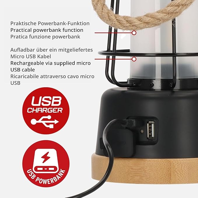 Brennenstuhl 1171800010 LED Rechargeable Camping Lantern Cal 1 (350 lm, IP44, up to 75h Burn time, infinitely dimmable, Adjustable Colour Temperature, Rechargeable Camping Light with Hemp Rope and Bamboo Base)