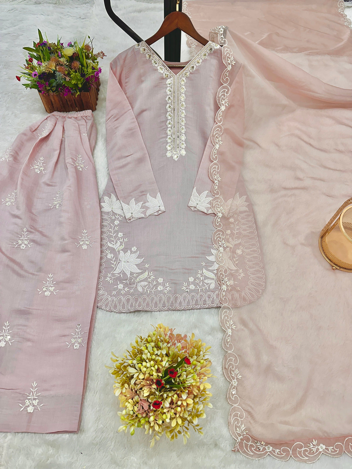 Fab Zone Beautiful Suit With Embroidery Thread And Sequence Work
