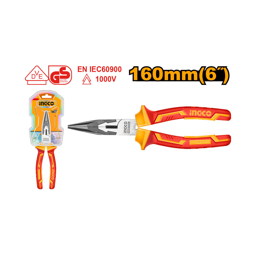 INGCO Insulated Long Nose Pliers, 6 inch