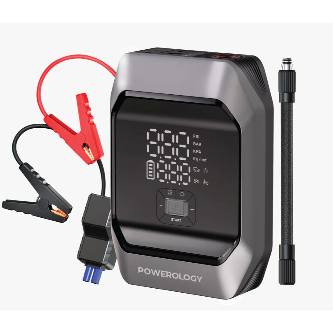 Powerology InflateBoost 10000mAh Jump Starter & Air Compressor, Black