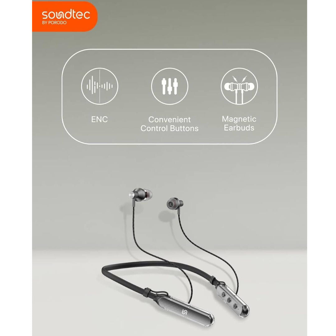 Porodo Soundtec SV-Pro Neckband Earphone ENC, Black
