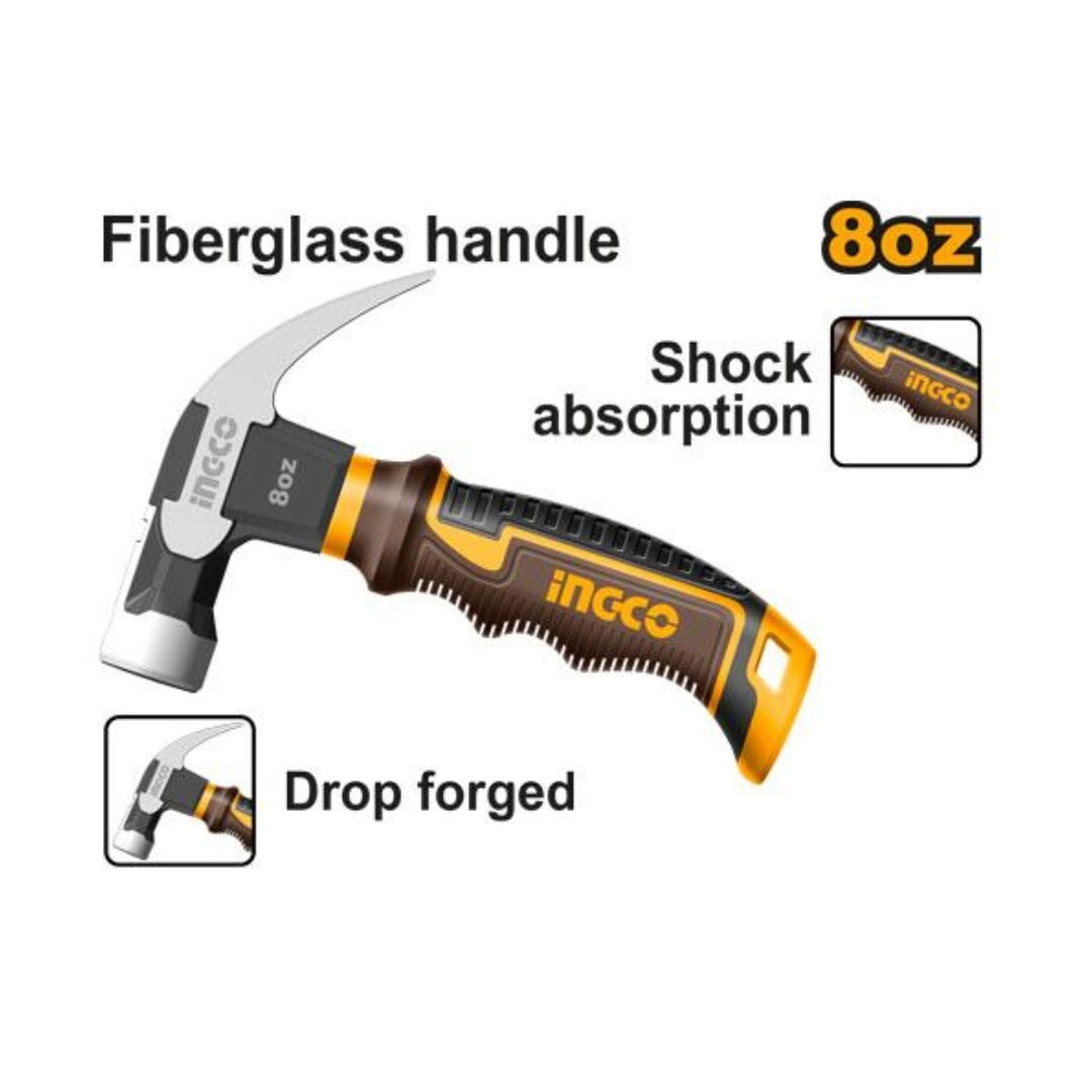 INGCO Mini Claw Hammer, 8oz, 220Gm, Drop Forged 45# Head, Fiberglass Handle