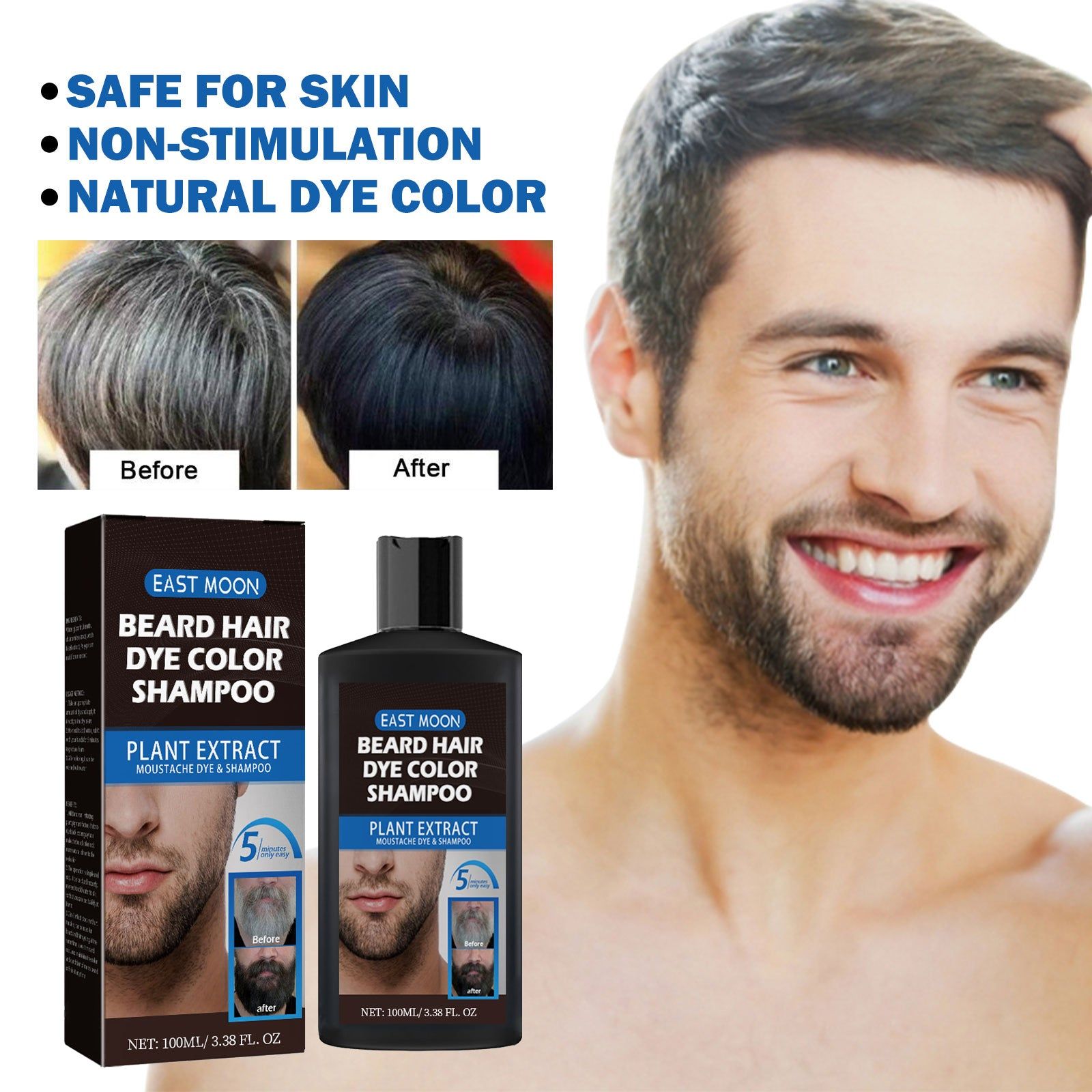 Beard Care, Quick Black Hair Dye, Gray Cover, Men’s Beard & Hair Color Solution ,100ml