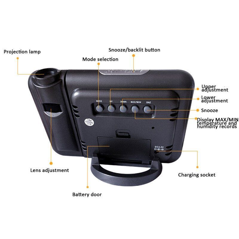 Color Screen Calendar LED Digital Display Alarm Clock Temperature Thermometer Projector