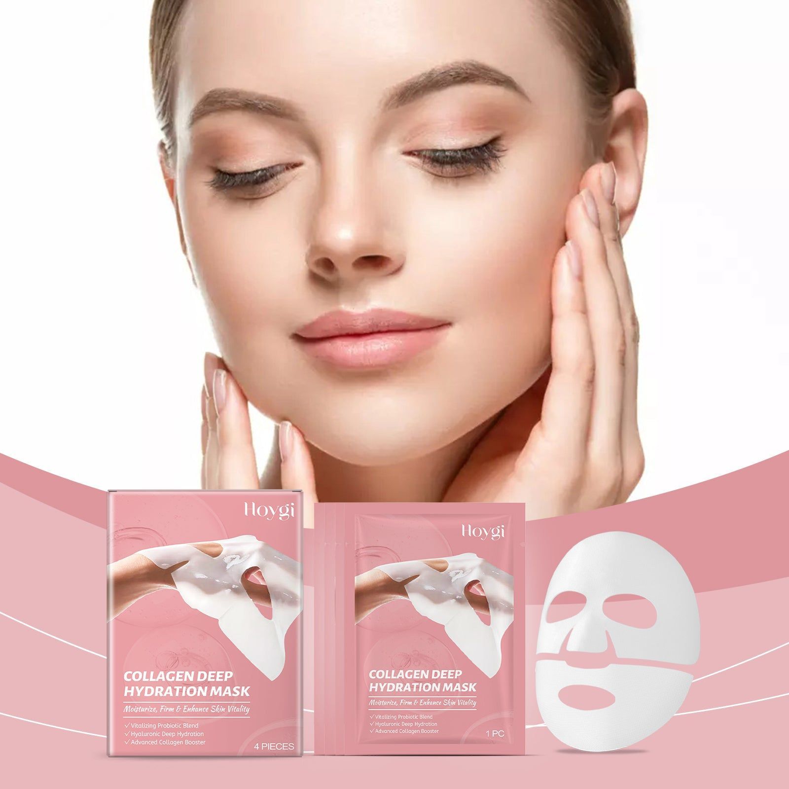 Collagen Facial Moisturizer Mask, Anti-Wrinkle, Hydrating, Skin Elasticity, Nourishing, Skincare ,4 pieces