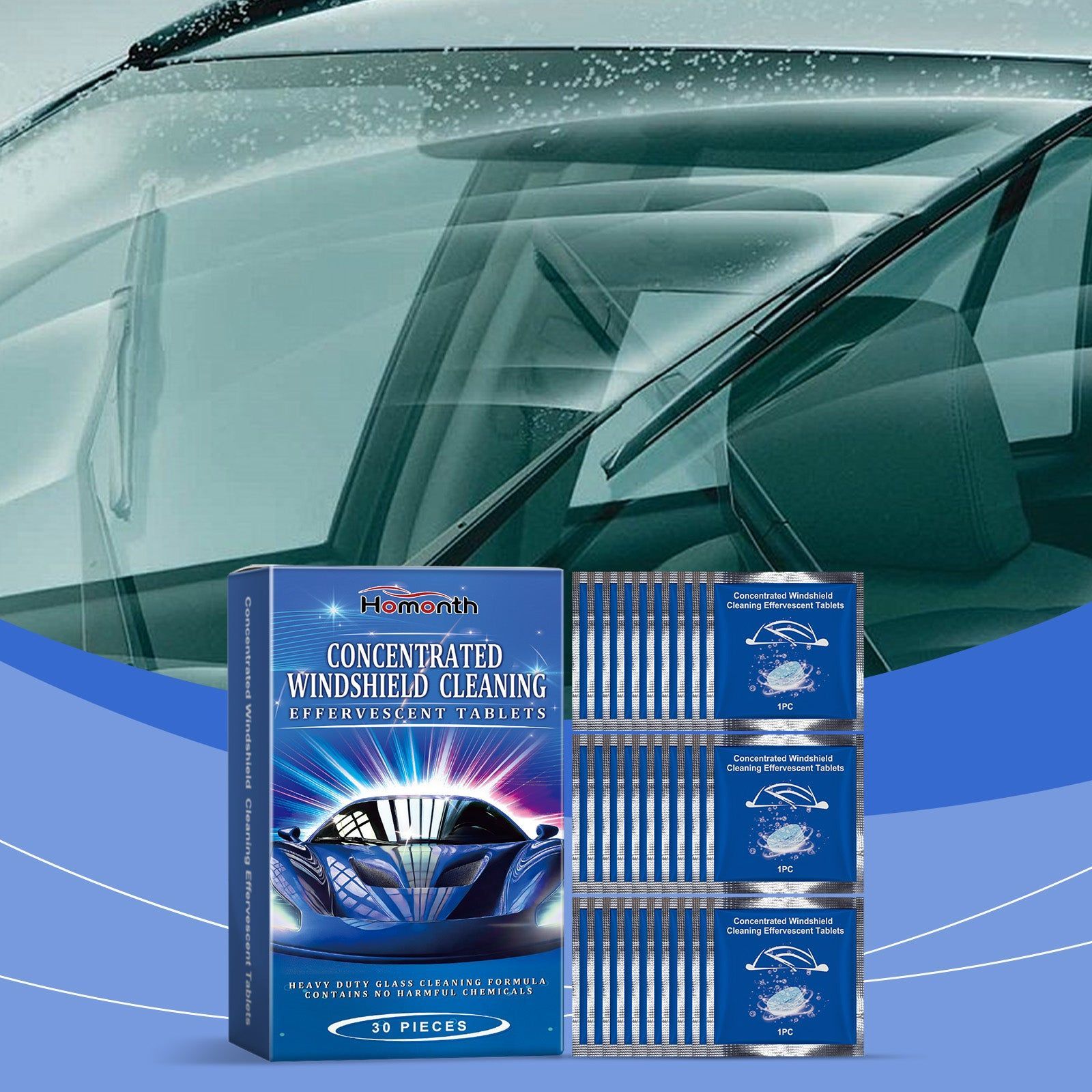 Car Cleaning Sheets, Waterproof, Anti-Fog Windshield Cleaner, Easy Car Glass Maintenance ,30pieces