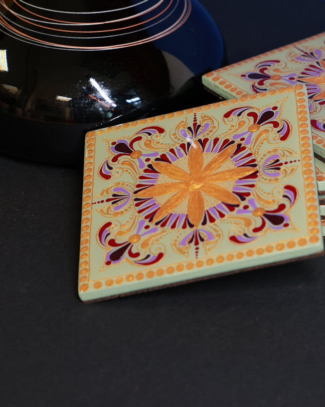 Sahara Mandala Set of 6 Square Wooden Coasters
