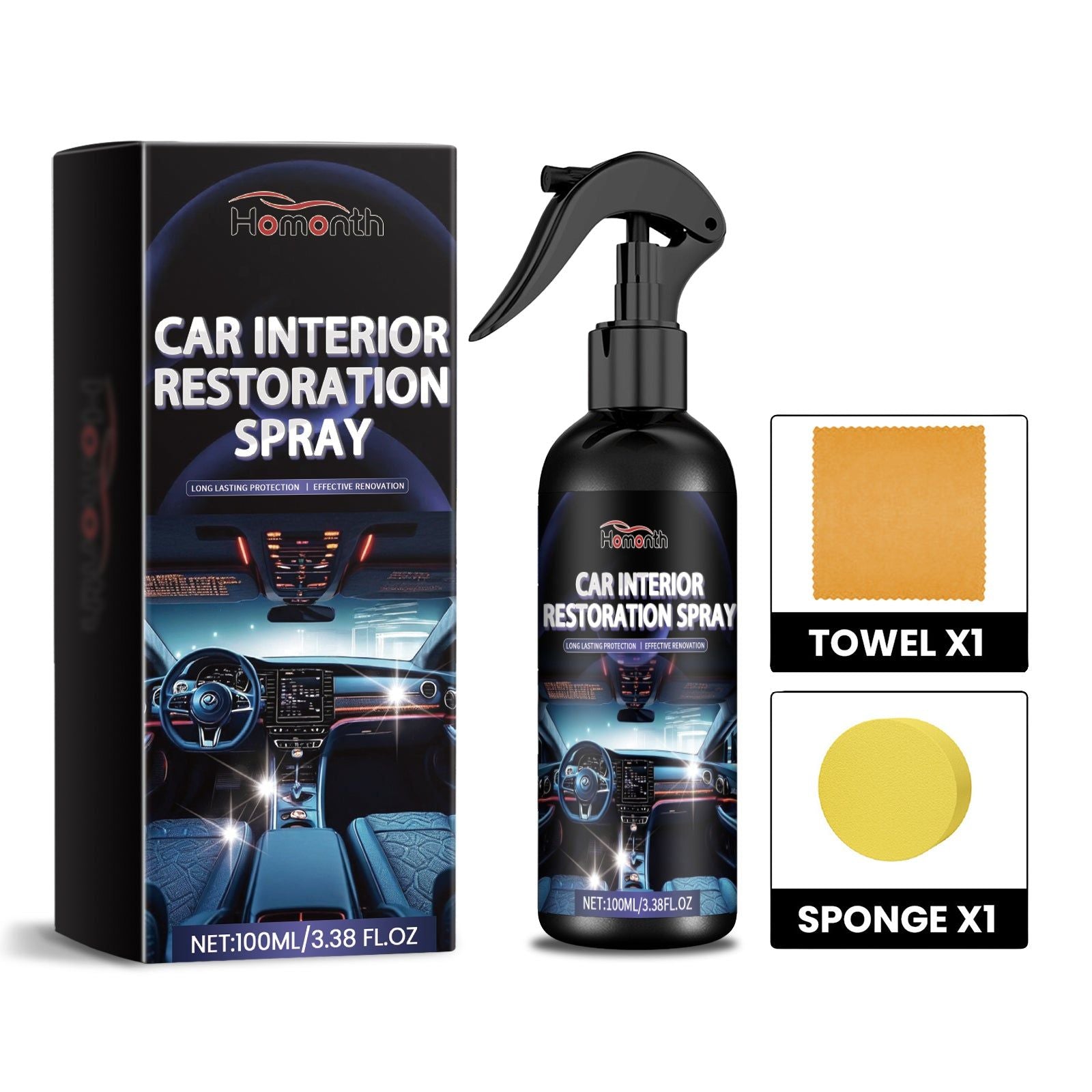Car Cleaning Interior Cleaner, Deep Waterproof & Foul-Resistant Reconditioner ,1set