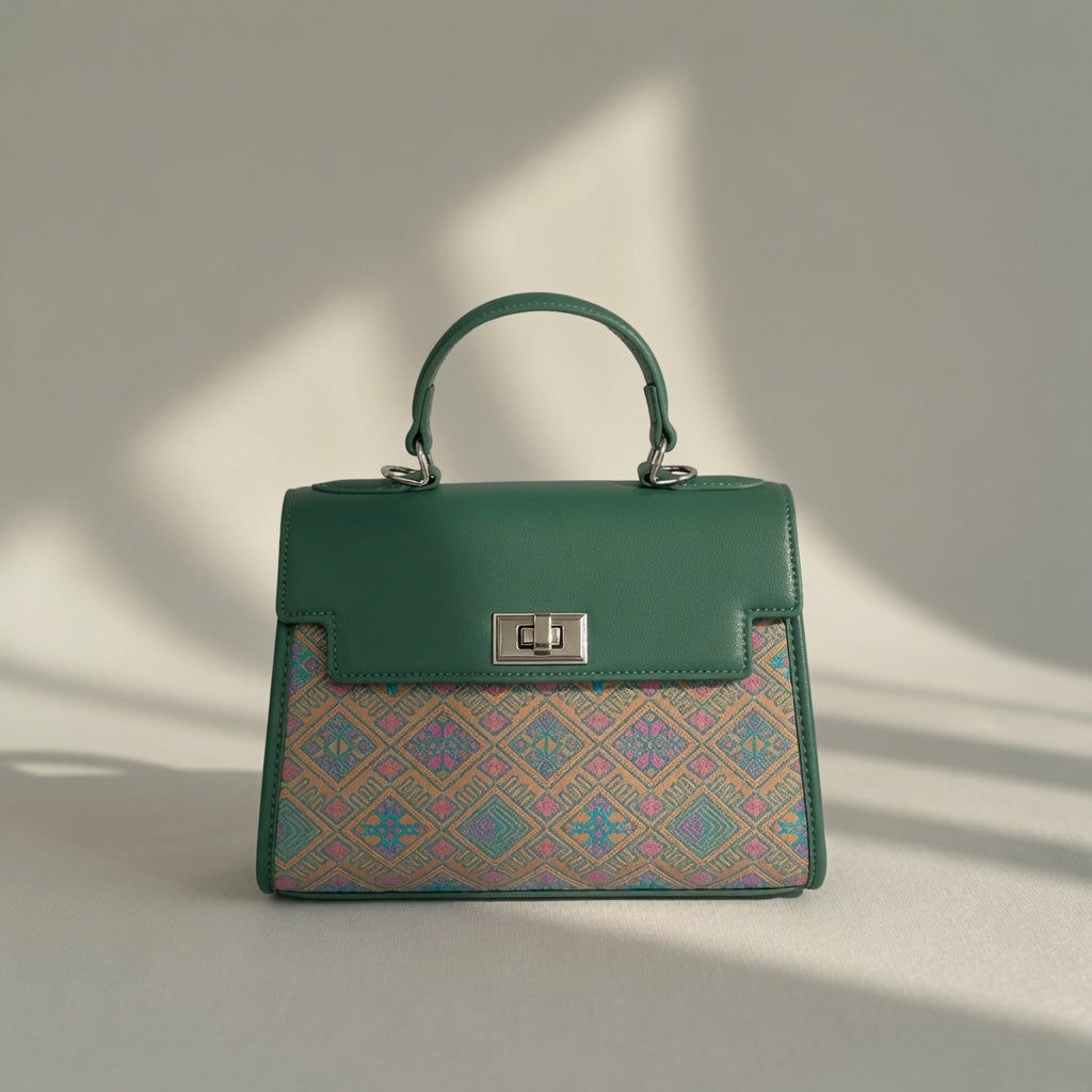 Jamila Designer Heritage Canvas Top Handle Bag, Emerald Green