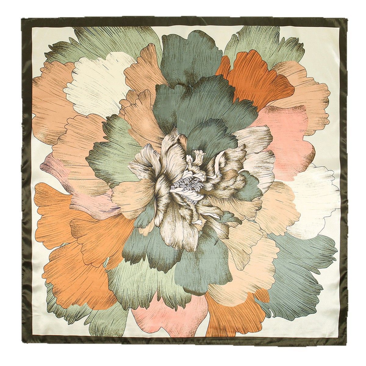 Green Printed Satin Silk Square Scarf for Women 90cm