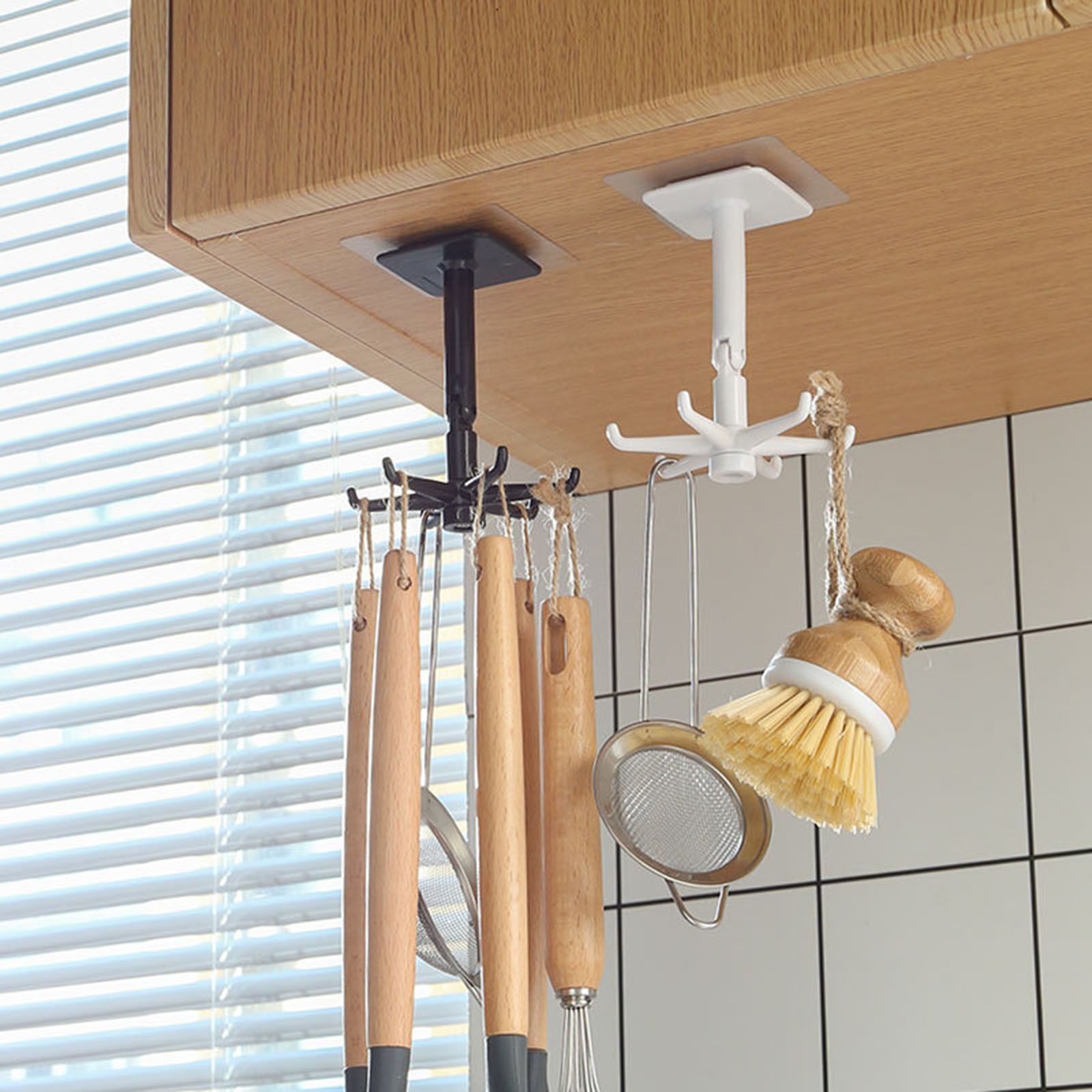 Self Adhesive Hook 360 Degree Rotation Kitchen Rack Punch Free Wall Mounted Storage Shelf