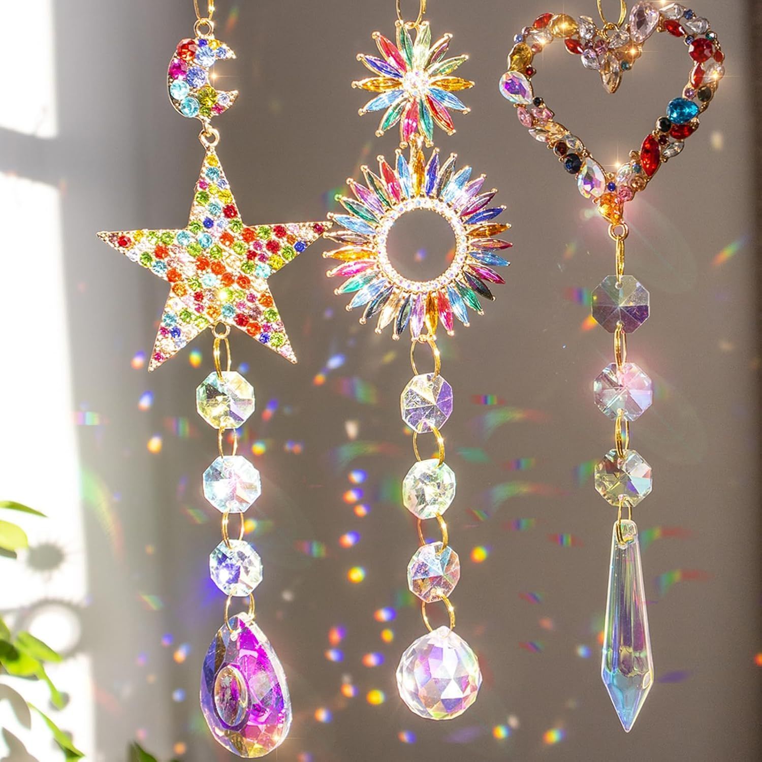 3pcs Crystal Suncatchers Windows Stained Glass Hanging Ornaments Rainbow Light Catchers