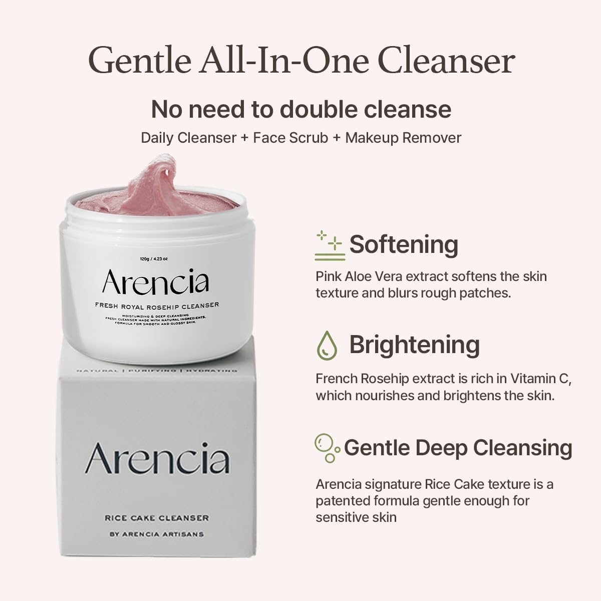 Arencia Fresh Rosehip Rice Mochi Cleanser 120G