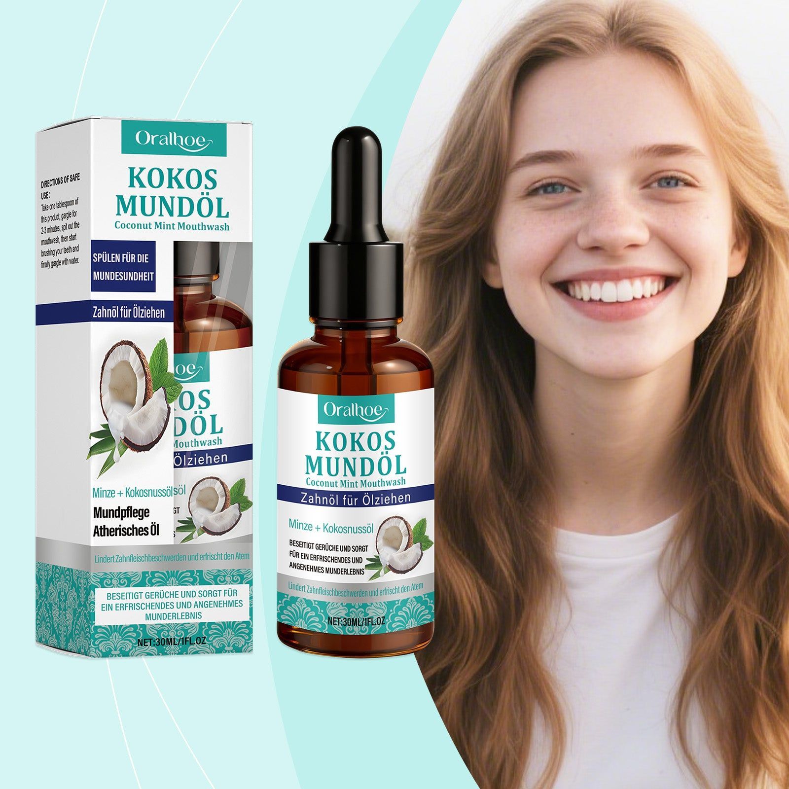 Coconut Mint Mouthwash, Long-Lasting Fresh Breath, Gum Care, Daily Oral Hygiene ,30ml