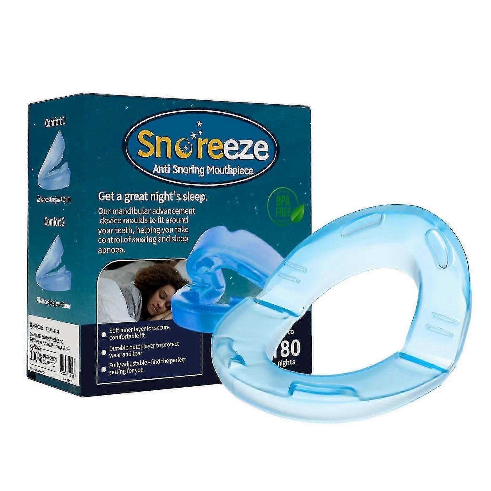 Anti-Snoring Mouthpiece Comfort Size 1 Single Refill Blue Bpa-Free