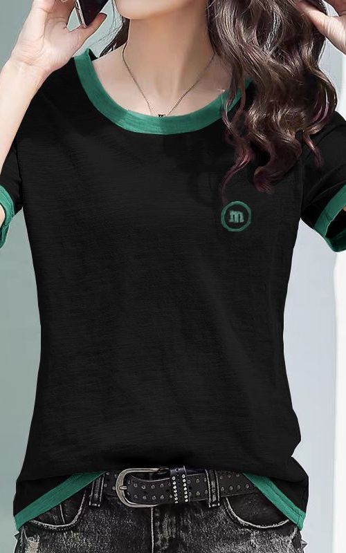 Bamboo Fiber Cotton Loose Embroidered Short Sleeve T Shirt For Women