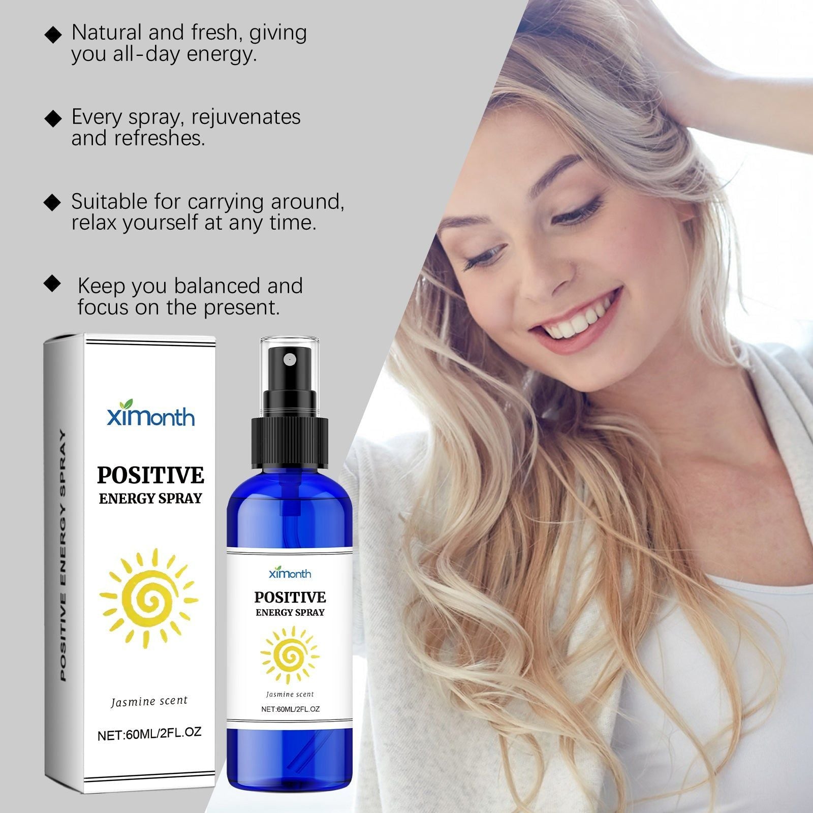 Body Care Spray, Natural Jasmine Fragrance, Refreshing Daily Body & Room Mist ,60ml