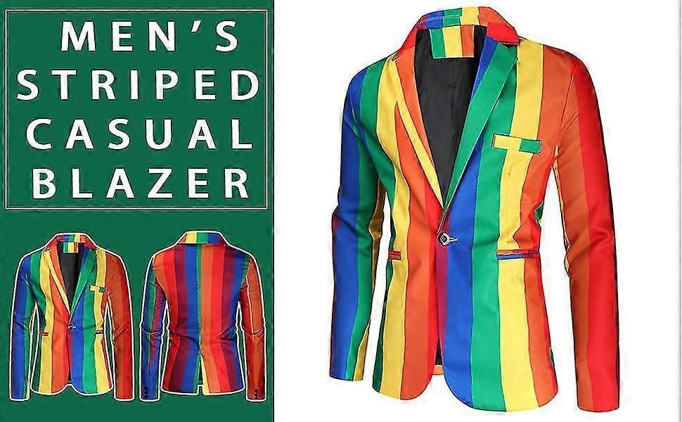 Men's Casual Colorful Striped One Button Slim Fit Carnival Jacket zxin