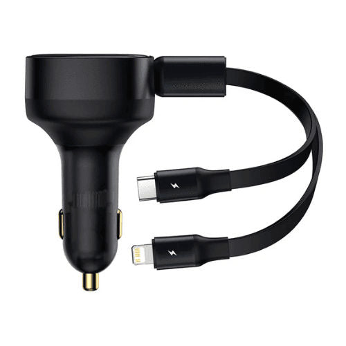 شاحن سيارة Baseus قابل للسحب من النوع C+ Lightning 30W أسود