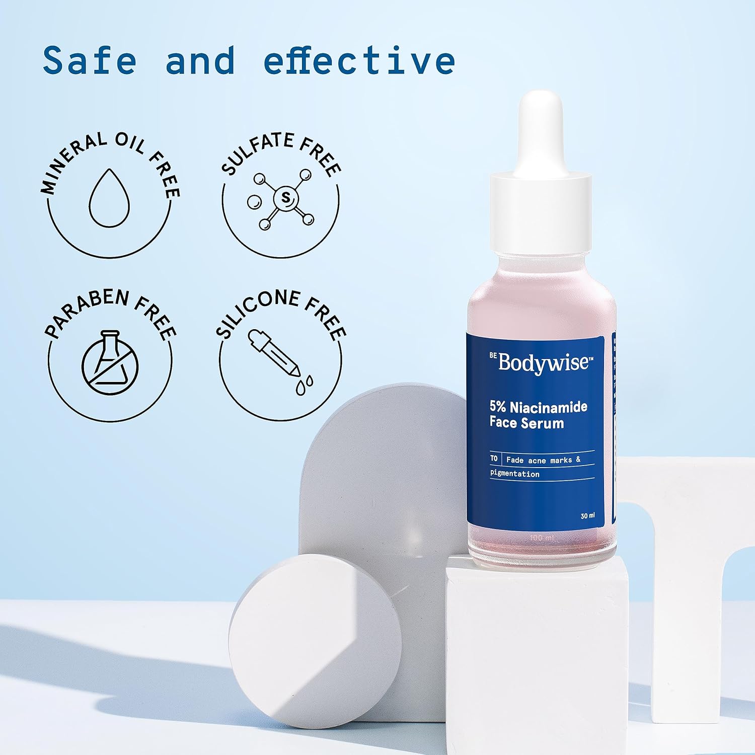 سيروم الوجه Be Bodywise 5٪ نياسيناميد (تركيبة مناسبة للمبتدئين) 30 مل | مصدره هولندا | يحتوي على 0.1٪ حمض الهيالورونيك و 0.5٪ ألفا أربوتين وماء سينتيلا | للبقع الداكنة وعلامات حب الشباب