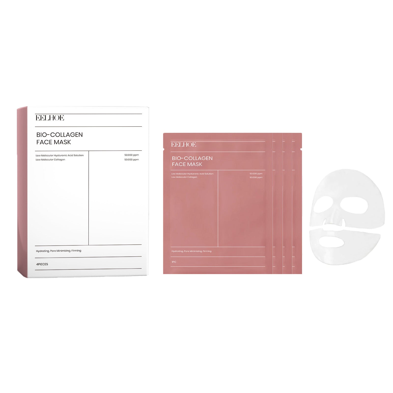 Collagen Mask Box Set, Hydrating Facial Care for Plump, Tender Skin, Moisturizing, Anti-Aging ,4pieces