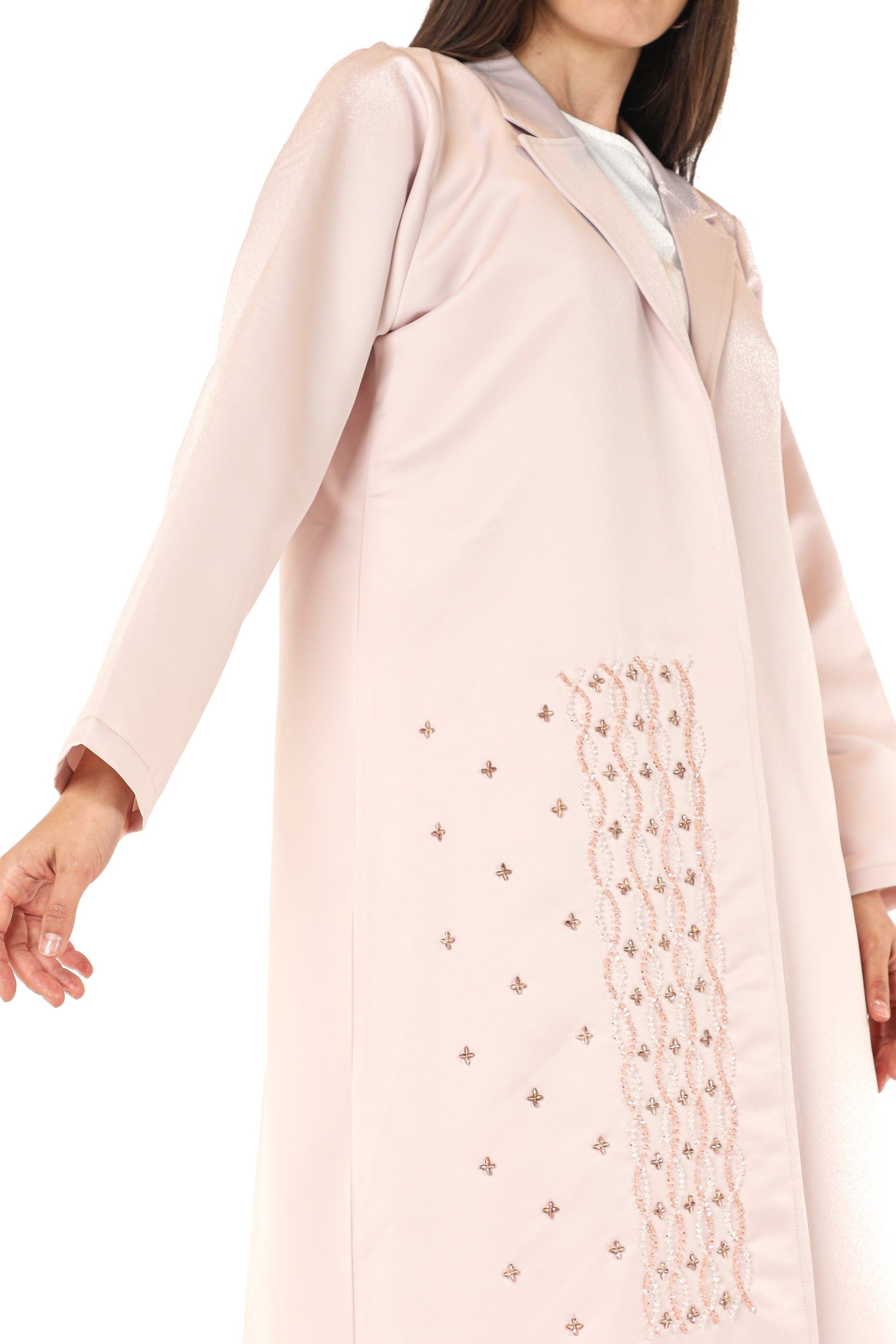 MOiSTREET Pink Abaya With Front Embellished Panel
