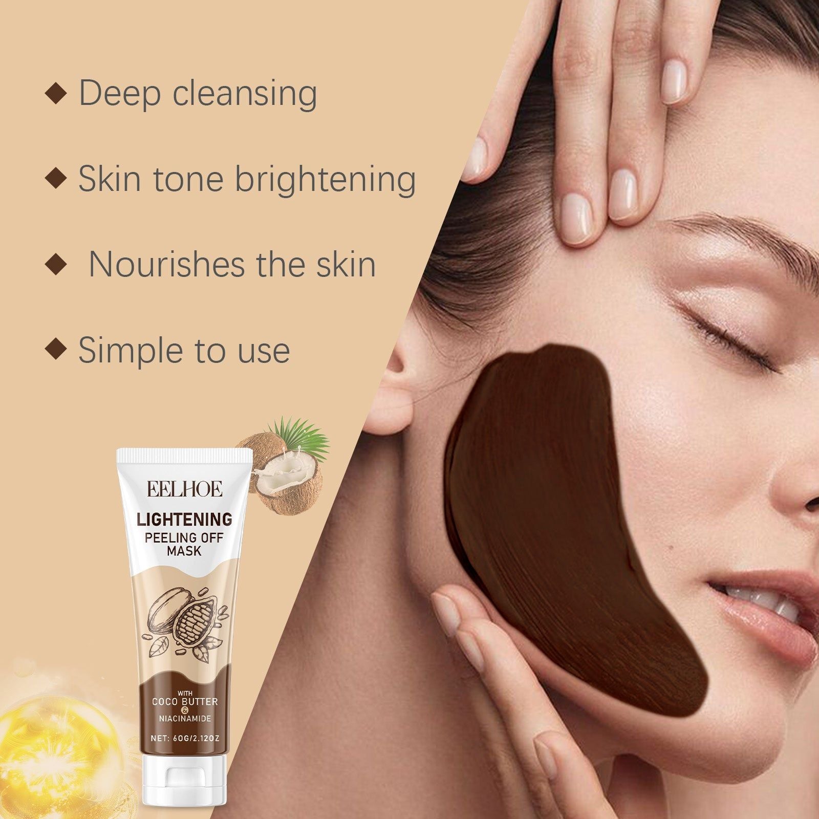 Chocolate Nicotinamide Peel Mask, Facial Care, Brightening, Moisturizing, Anti-Aging ,60g
